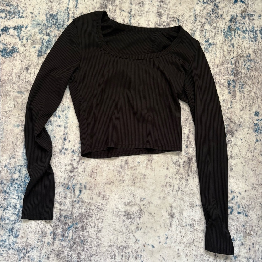 SHEIN Black Ribbed Long Sleeve Top